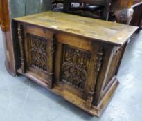 AN ANTIQUE FRENCH CARVED SMALL OAK COFFER