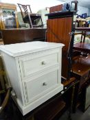 A WHITE PAINTED BEDSIDE CHEST OF TWO DRAWERS AND A CORBY ELECTRIC TROUSER PRESS (2)