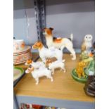 A SET OF FOUR BESWICK JACK RUSSELL FIGURINES AND A MELBA EXAMPLE (5)