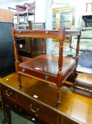 A MAHOGANY TWO TIER SMALL TROLLEY STAND WITH BASAL DRAWERS