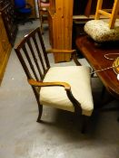 A SET OF FIVE REPRODUCTION MAHOGANY DINING CHAIRS TO INCLUDE ONE CARVER (5)