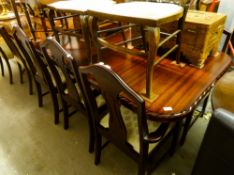 A GOOD QUALITY REPRODUCTION MAHOGANY DINING ROOM SUITE OF SEVEN PIECES, TO INCLUDE; AN EXTENDING