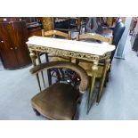 A GILT BRASS CONSOLE WITH POLISHED MARBLE TOP