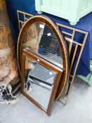 AN OVAL WALL MIRROR AND TWO OTHER VARIOUS MIRRORS (3)