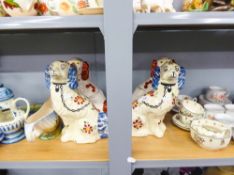 A PAIR OF SILTONE POTTERY STAFFORDSHIRE STYLE DOGS AND AN ARTHUR WOOD PAIR (4)