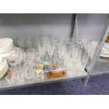 QUANTITY OF CUT AND MOULDED GLASS TO INCLUDE; TUMBLERS, WINES AND VARIOUS WHITE CERAMIC BOWLS,