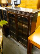 AN EDWARDIAN OAK DISPLAY BOOKCASE, TWO ASTRAGAL GLAZED DOORS ENCLOSING THREE SHELVES, ALL RAISED