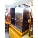 MAHOGANY BOOKCASE, HAVING TWO GLASS SLIDING DOORS