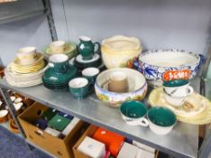 A GROUP OF GREEN DENBY PLATES, BOWLS, ETC... WOOD AND SONS 'ASCOT' SERVICE PLATES, MINTON SOUP