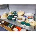 A GROUP OF GREEN DENBY PLATES, BOWLS, ETC... WOOD AND SONS 'ASCOT' SERVICE PLATES, MINTON SOUP