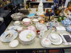 A COLLECTION OF MISC CERAMICS TO INCLUDE; FIGURINES, RIBBON PLATES, JUGS, PLATES ETC.....