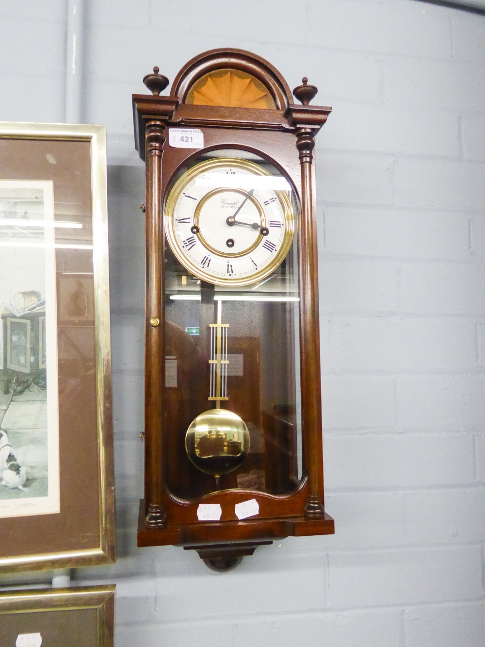 A MODERN 'COMITTI' OF LONDON WALL CLOCK WITH FAN PATERAE AND GLAZED FRONT AND SIDES