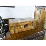 A LARGE VICTORIAN WALNUT AND TUNBRIDGE BANDED WRITING BOX (LACKS INTERIOR FITTINGS) 20" WIDE