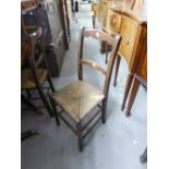 A PAIR OF EDWARDIAN MAHOGANY SIDE/BEDROOM CHAIRS, WITH INSET CANE SEAT AND ANOTHER PAIR SIMILAR