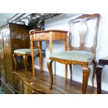 A PAIR OF INLAID MAHOGANY DINING CHAIRS AND A YEW-WOOD SIDE TABLE (3)