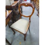 A PAIR OF VICTORIAN MAHOGANY BALLOON BACK SINGLE CHAIRS, ON CABRIOLE FRONT SUPPORTS