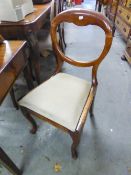 A PAIR OF VICTORIAN MAHOGANY BALLOON BACK SINGLE CHAIRS, ON CABRIOLE FRONT SUPPORTS