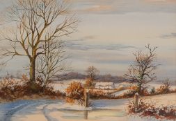 CLIVE PRYKE (1948-2017) WATERCOLOUR Winter landscape Signed 12 1/4" x 17 1/4" (31cm x 44cm)