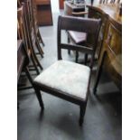 A PAIR OF VICTORIAN MAHOGANY DINING CHAIRS, WITH SOLID BACK RAIL, PAD DROP IN SEAT AND TURNED
