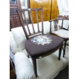 A GEORGE III MAHOGANY FRAMED SINGLE DINING CHAIR, WITH FLORAL TAPESTRY COVERED SEAT