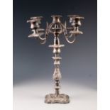 EARLY 20th CENTURY ELECTROPLATED FIVE LIGHT, FOUR REFLEX BRANCH CANDELABRUM, 18" (45.5cm) high