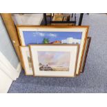 FOUR UNFRAMED COLOUR PRINTS, H. MOLLOY, WATERCOLOUR, ARCHITECTURAL DRAWING, KOS, GOUACHE DRAWING,