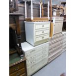 A WHITE MELAMINE CHEST OF THREE LONG DRAWER OVER ONE DEEP DRAWER AND THE LOOSE TRIPLE TOILET MIRROR,