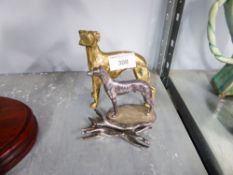 SHEFFIELD SILVER PLATED MODEL OF A GREYHOUND, IN STANDING POSE, ON AN OVAL BASE, 3 1/2" HIGH,