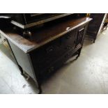 CARVED MAHOGANY DRESSING CHEST WITH SWING MIRROR, TWO SHORT AND TWO LONG DRAWERS AND A CUPBOARD WITH