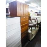 A PAIR OF TEAK CHESTS, EACH OF FOUR LONG DRAWERS, 2' WIDE AND A MATCHING BEDSIDE CHEST (3)