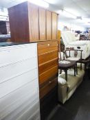 A PAIR OF TEAK CHESTS, EACH OF FOUR LONG DRAWERS, 2' WIDE AND A MATCHING BEDSIDE CHEST (3)