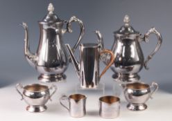 20th CENTURY ELECTROPLATED FOUR PIECE TEA AND COFFEE SERVICE with foliated knops and a plated