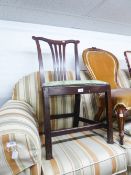 GEORGE III OAK SINGLE DINING CHAIRS, in Chippendale style with pierced splat and drop-in seat