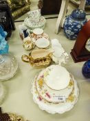 TWO TRIO'S OF MINTONS 'HADDON HALL' PATTERN CHINA TEA CUPS, SAUCERS AND SIDE PLATES, A CONTINENTAL