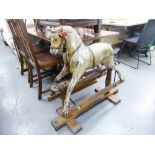 LINES BROS LTD. 'TRIANG-TOYS' AYRES TYPE VINTAGE WHITE PAINTED CARVED PINE PLATFORM ROCKING HORSE,