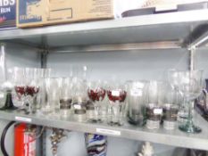 SET OF SIX CUT GLASS CHAMPAGNE FLUTES AND VARIOUS OTHER DRINKING GLASSES