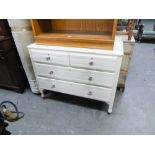 ANTIQUE PINE CHEST OF FOUR DRAWERS, CREAM PAINTED