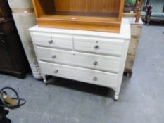 ANTIQUE PINE CHEST OF FOUR DRAWERS, CREAM PAINTED