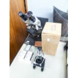 TWO MICROSCOPES, ZEISS AND A KIBRO 600X ALSO, 7 boxed MIRCOSCOPE SLIDES