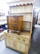 A MODERN PINE WELSH DRESSER WITH RAISED PLATE RACK, 3'9" WIDE