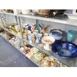 LARGE COLLECTION OF CERAMICS AND METAL WARES TO INCLUDE; STAFFORDSHIRE JUG, WEDGWOOD, FRANZ URN,