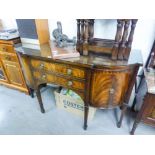 A REPRODUCTION INLAID MAHOGANY BOW FRONTED SIDEBOARD