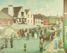 TOM DODSON (1910 - 1991) ARTIST SIGNED COLOUR PRINT 'Market Day' Guild stamped 14" x 18" (35.5 x