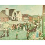 TOM DODSON (1910 - 1991) ARTIST SIGNED COLOUR PRINT 'Market Day' Guild stamped 14" x 18" (35.5 x