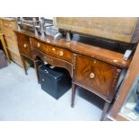 GEORGIAN STYLE LINE INLAID MAHOGANY SERPENTINE SIDEBOARD, 6' WIDE