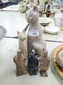 CARVED GREY ALABASTER MODEL OF A SEATED CAT, 9 1/2" HIGH, INITIALLED AND DATED A.F.C., (20)'08, 9