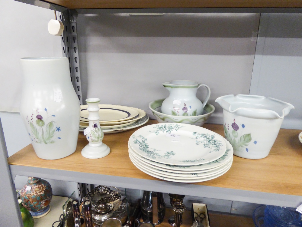 A FIVE PIECE BUCHAN STONEWARE TOILET SET, EARLY WEDGWOOD AND CO., ROYAL SEMI PORCELAIN SET OF FIVE