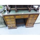 VICTORIAN POLLARD OAK DOUBLE PEDESTAL DESK, NINE DRAWERS, 4' x 2'