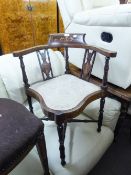 A MAHOGANY INLAID CORNER CHAIR