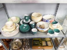 A GROUP OF GREEN DENBY PLATES, BOWLS ETC... AND OTHER POTTERY VARIOUS